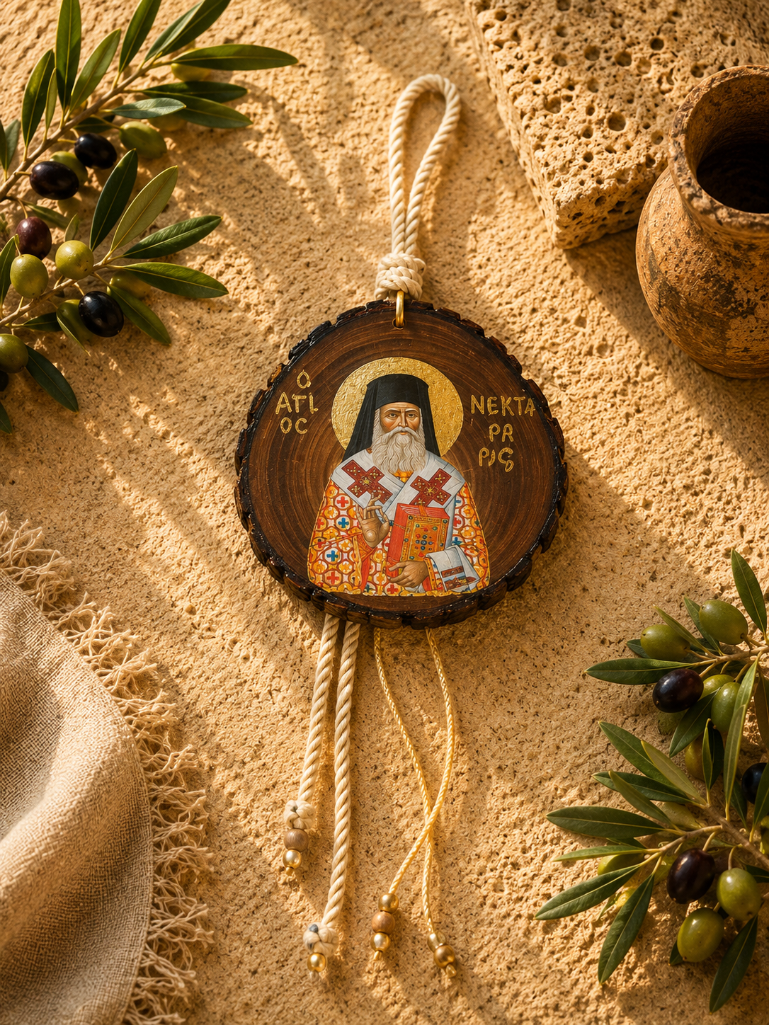 Saint Nektarios Handcrafted Wooden Icon