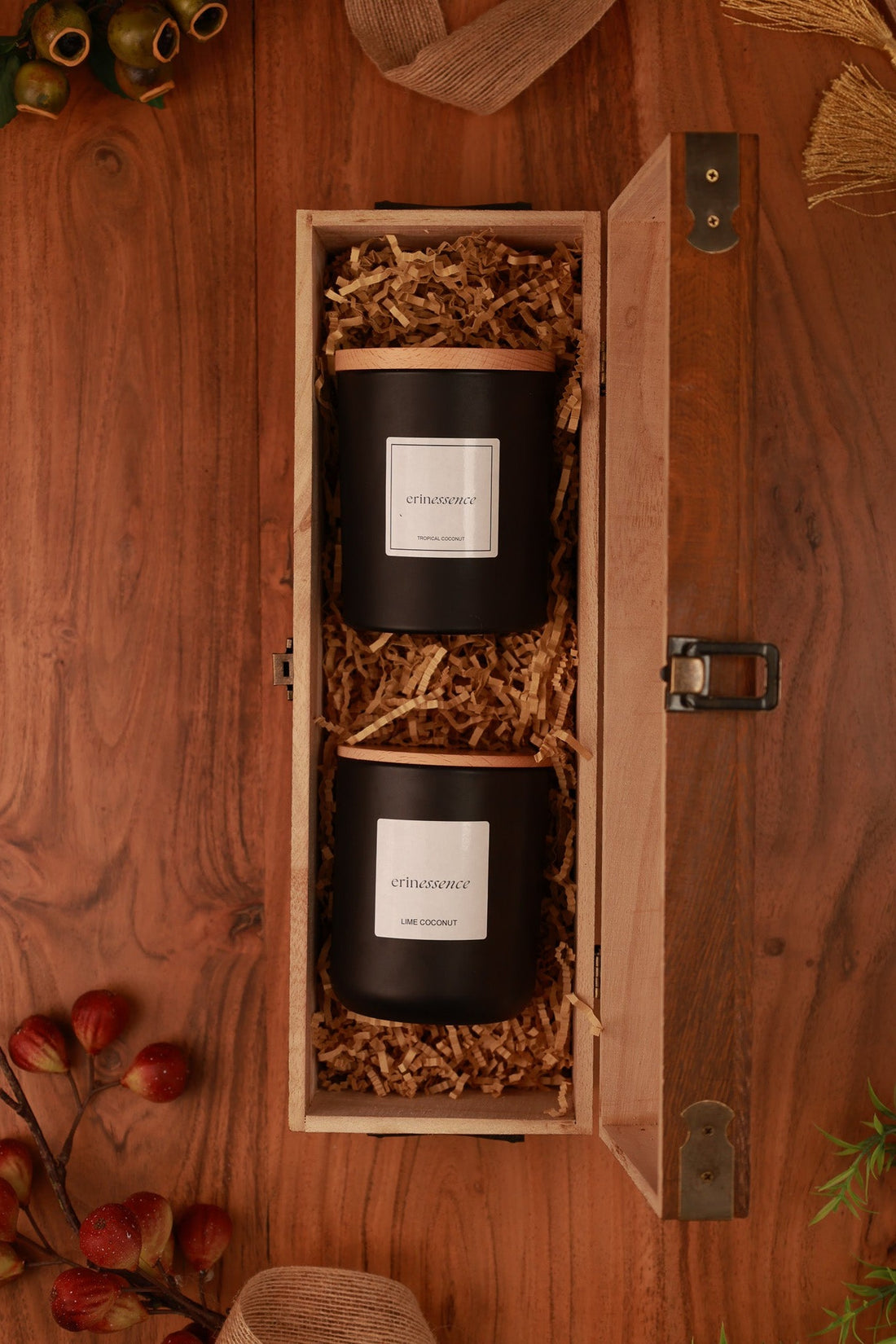 WOODEN BOX CANDLE HAMPER