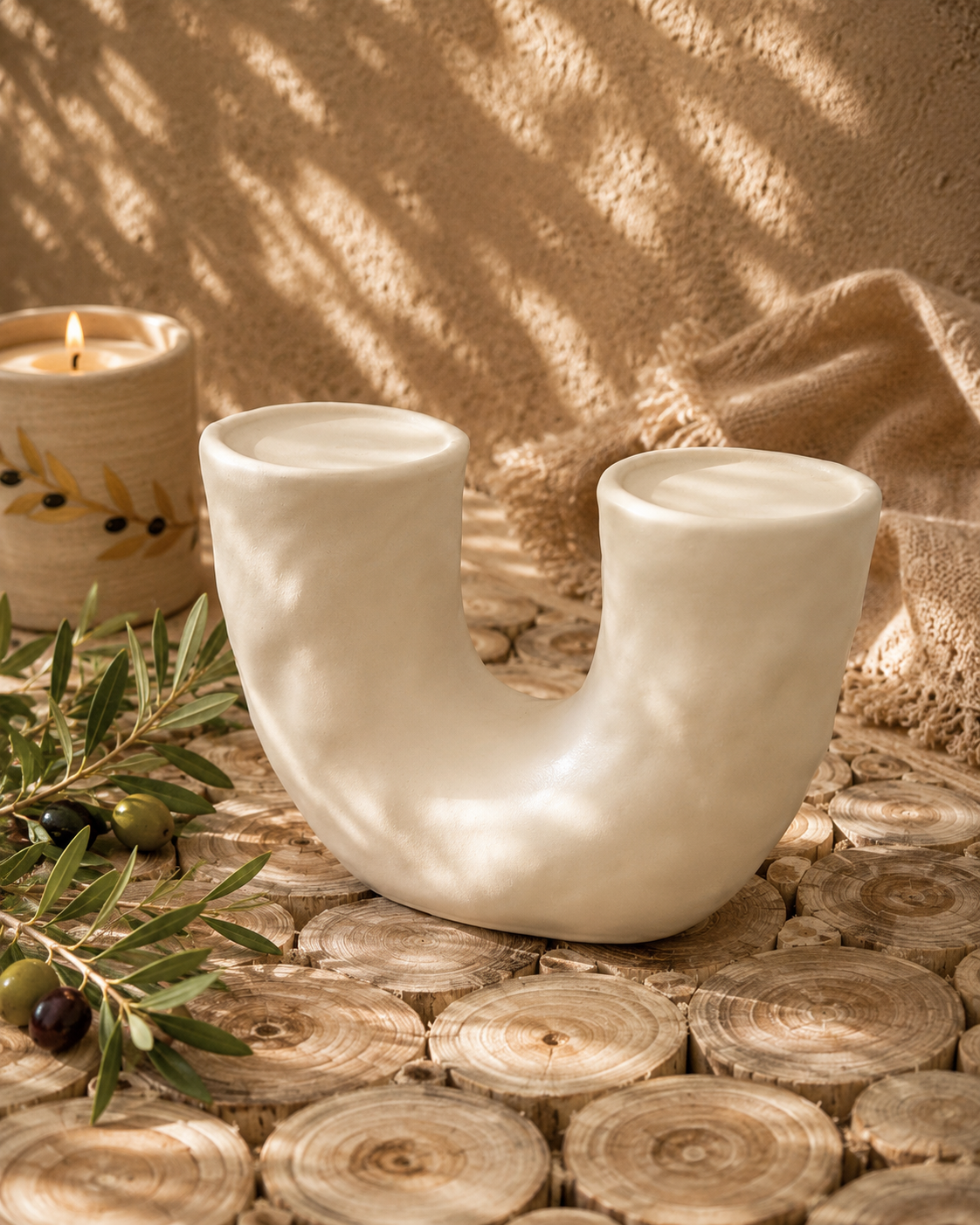 Candle Holder Beige - 23x15x9cm