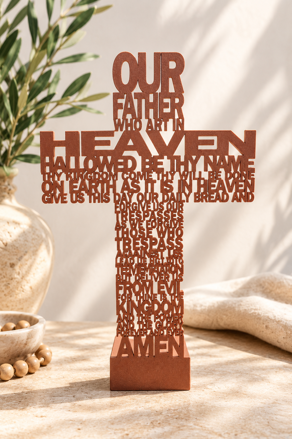 Our Father Prayer Tealight Cross