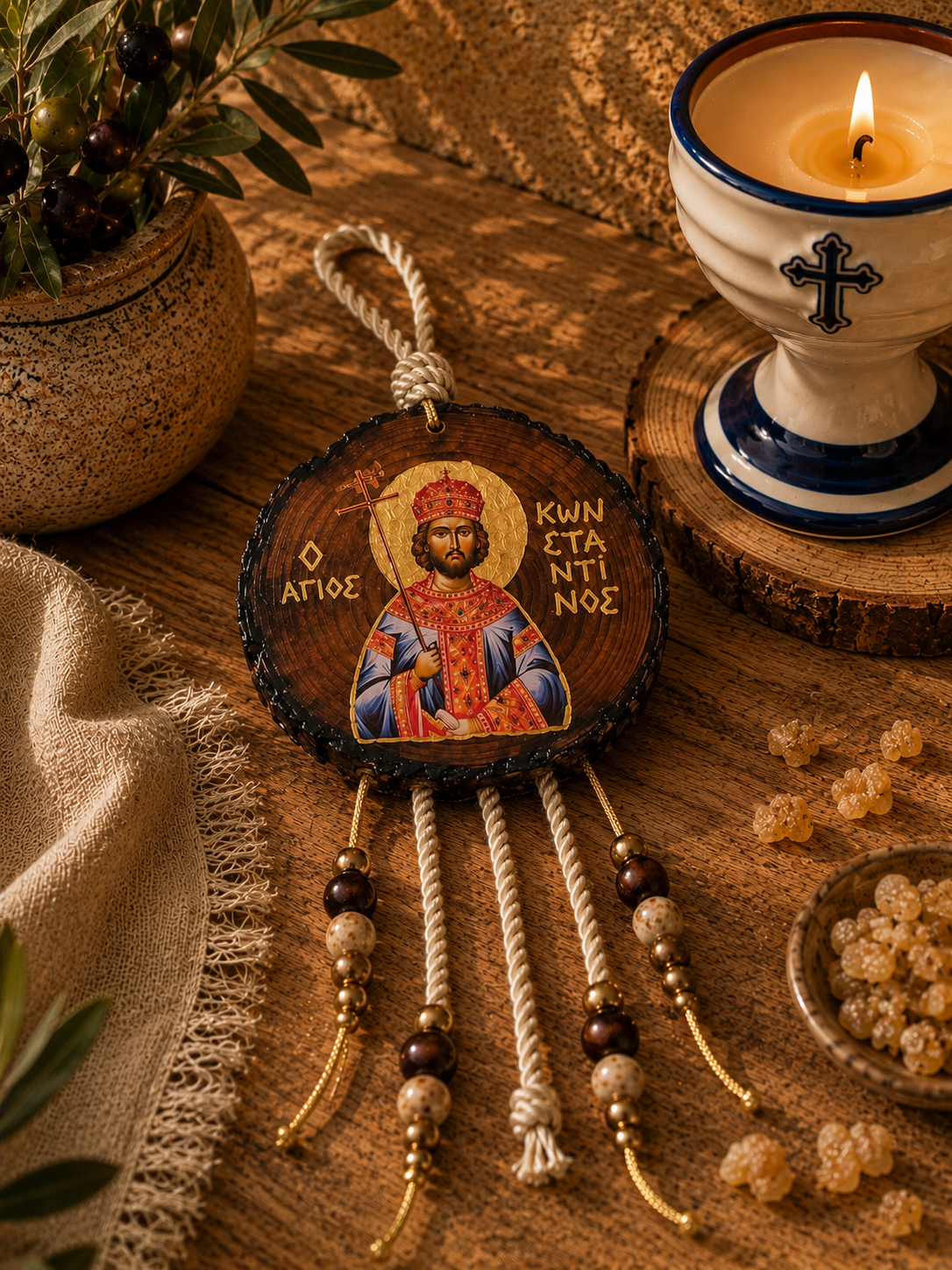 Saint Constantine Handcrafted Wooden Icon