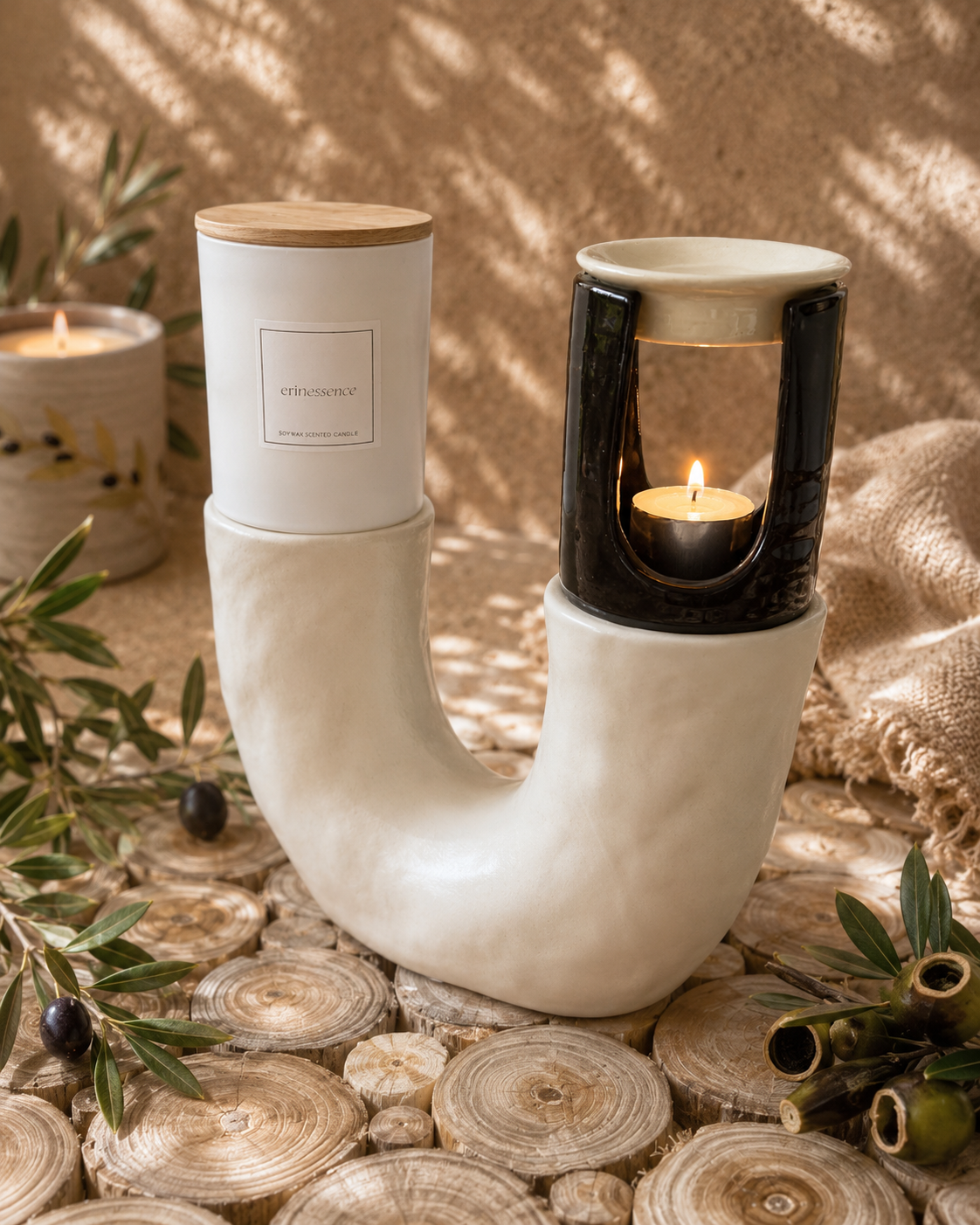 Candle Holder Beige - 23x15x9cm