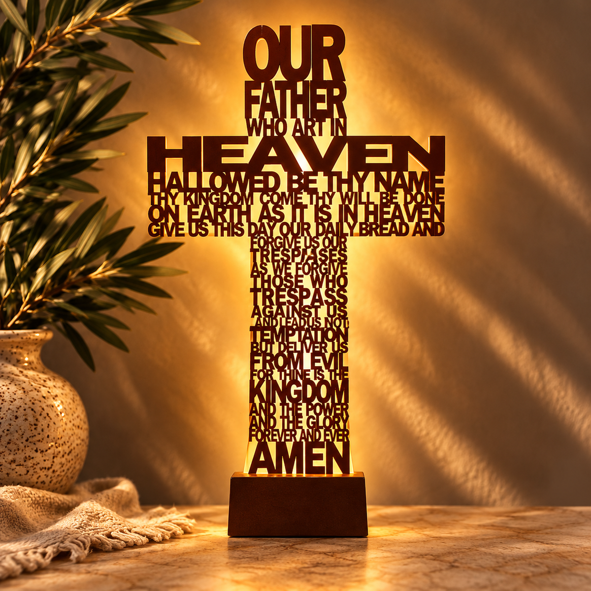 Our Father Prayer Tealight Cross