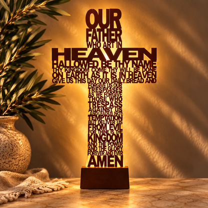 Our Father Prayer Tealight Cross