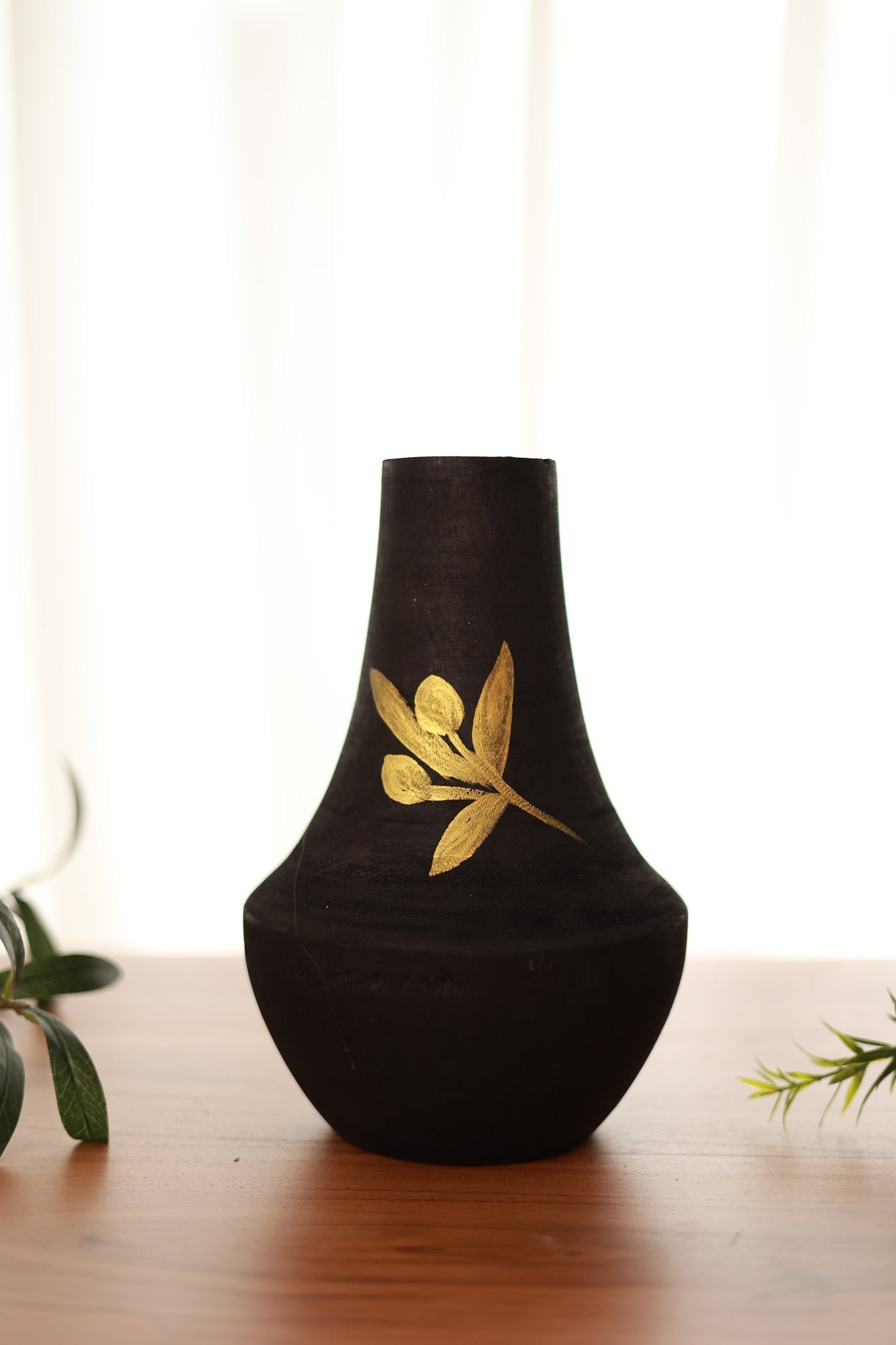TIMBER VASE - WOODEN - BLACK