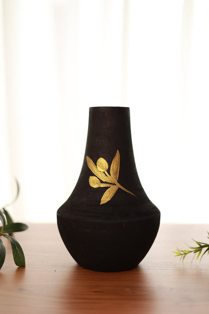 TIMBER VASE - WOODEN - BLACK